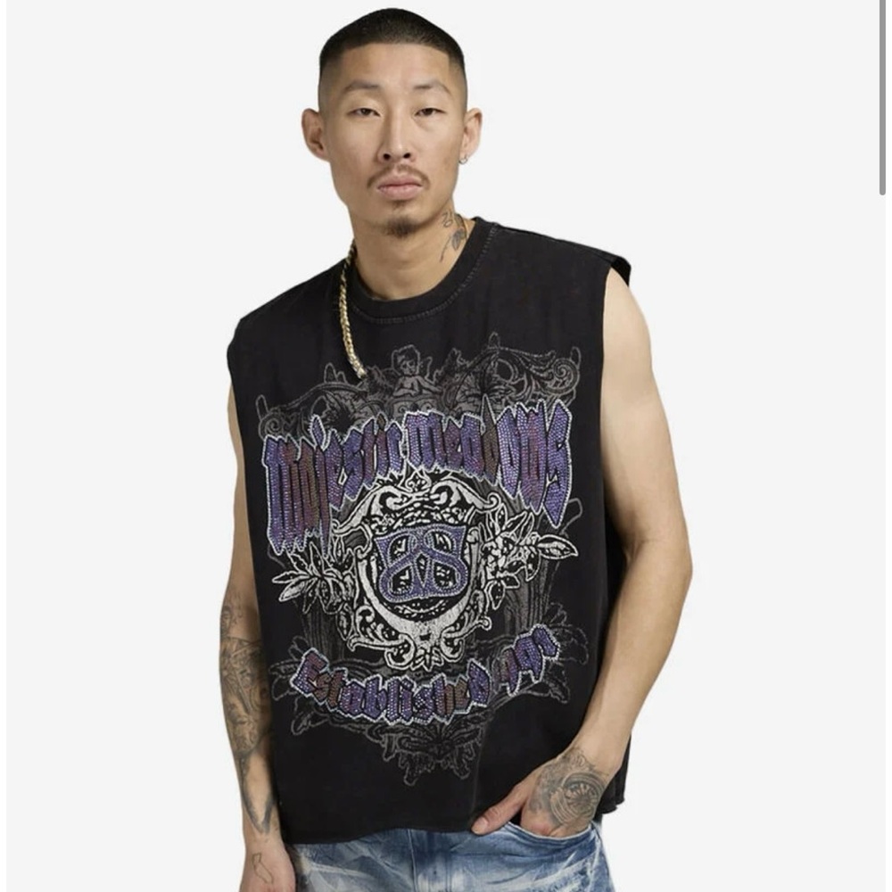 Edgy Black and Purple Graphic Tank Top